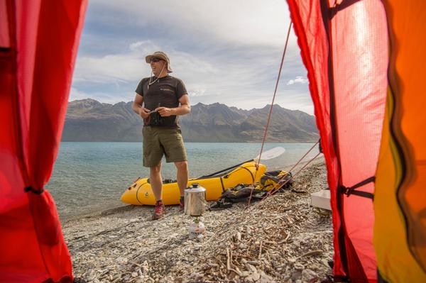 Arno Marten, Expedition X guide, with his packraft.